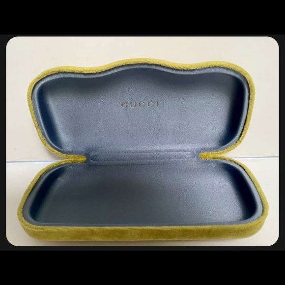 Gucci Authentic Velvet Hard Sunglass Eyeglass Case and Satin Pouch Yellow - Picture 2 of 3